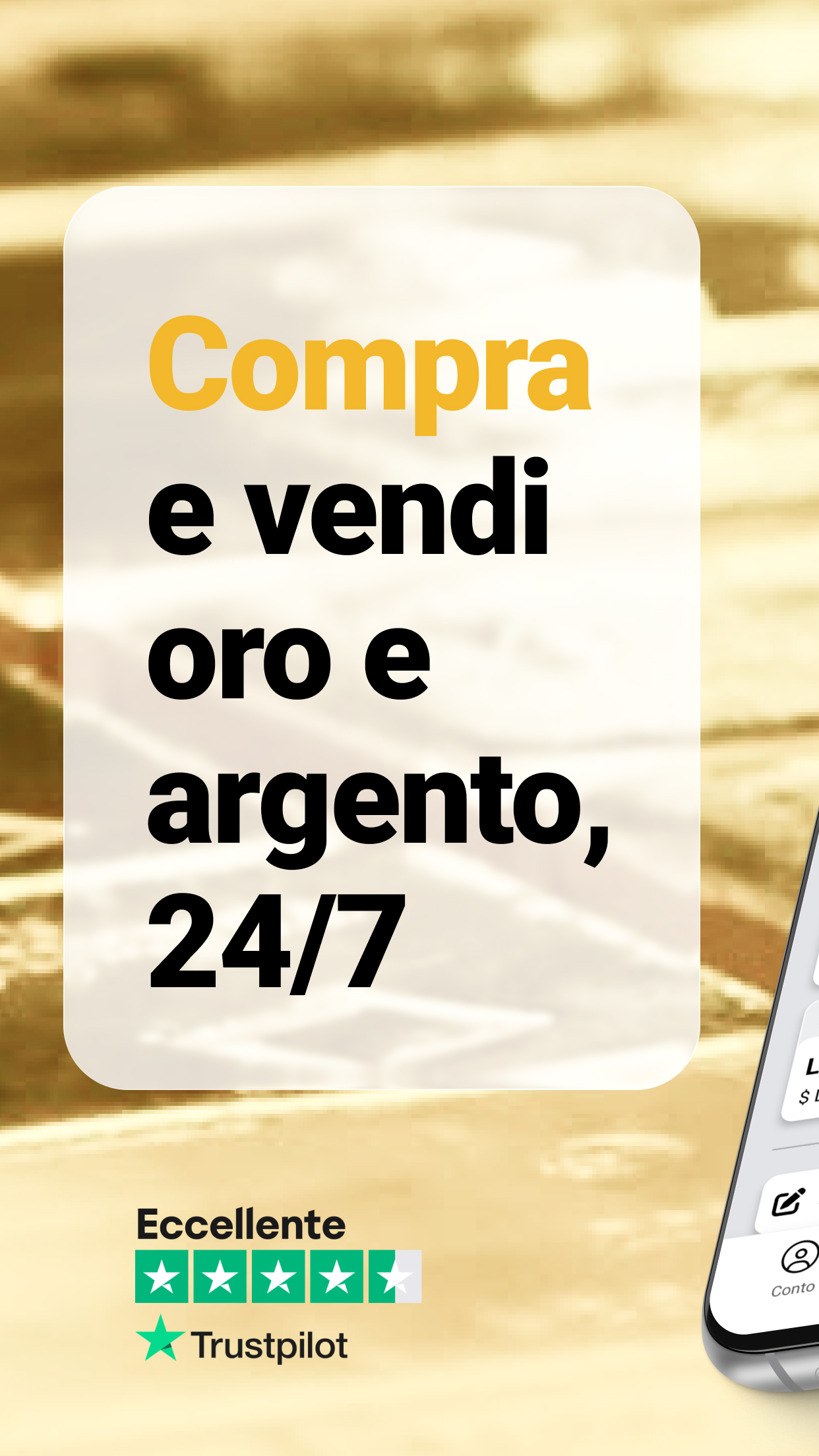 Acquisti e venda oro, argento, platino e palladio 24 ore su 24 con le app di BullionVault